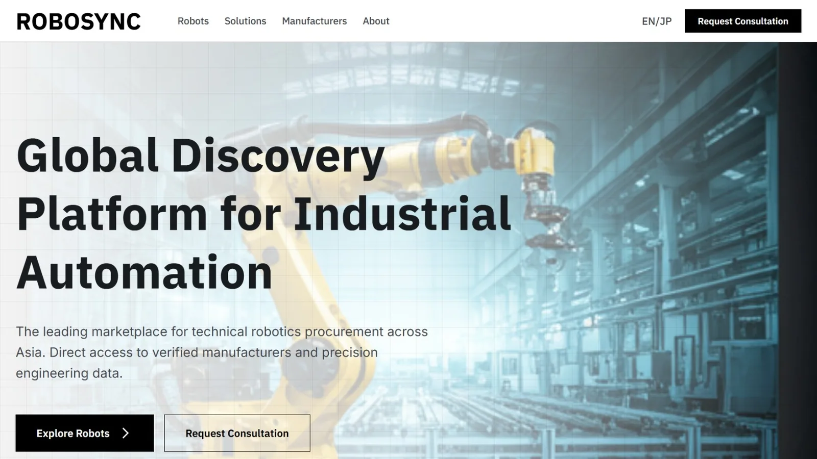 RoboSync industrial robotics marketplace homepage